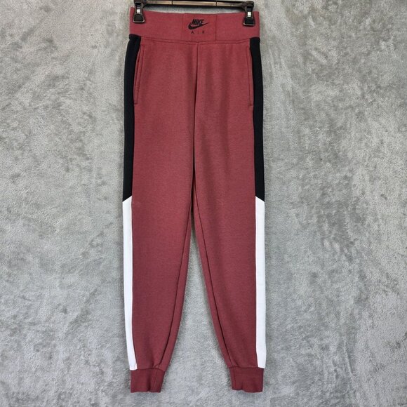 Nike Air Pants Womens XS Red Black White Joggers Colorblock Fleece CV8573-661 - Picture 1 of 11